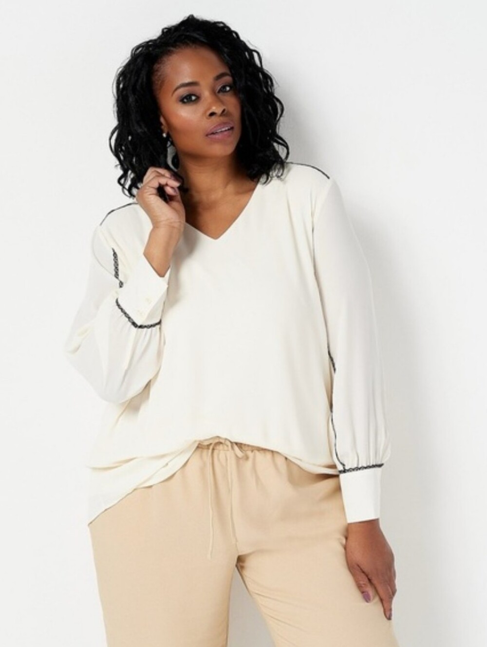 Jason Wu Cream V-neck Blouse Lace Trim Detail Size 3X NEW